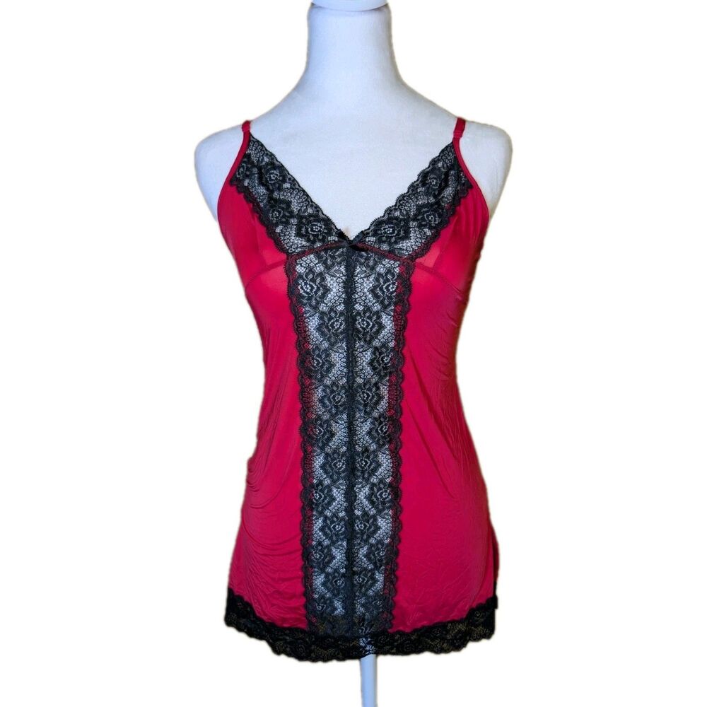 Fredericks of Hollywood Lingerie Camisole Slip Women's Size Small Red/Black Lace